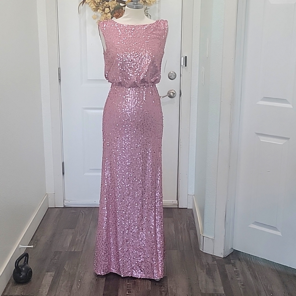 Davids Bridal Long Blouson  Sequin Dress